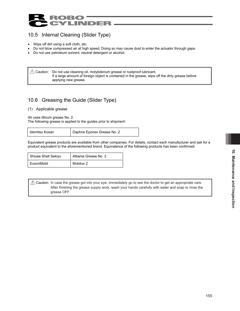 5 internal cleaning (slider type), 6 greasing the guide (slider type) | IAI America ERC2 User Manual | Page 169 / 188