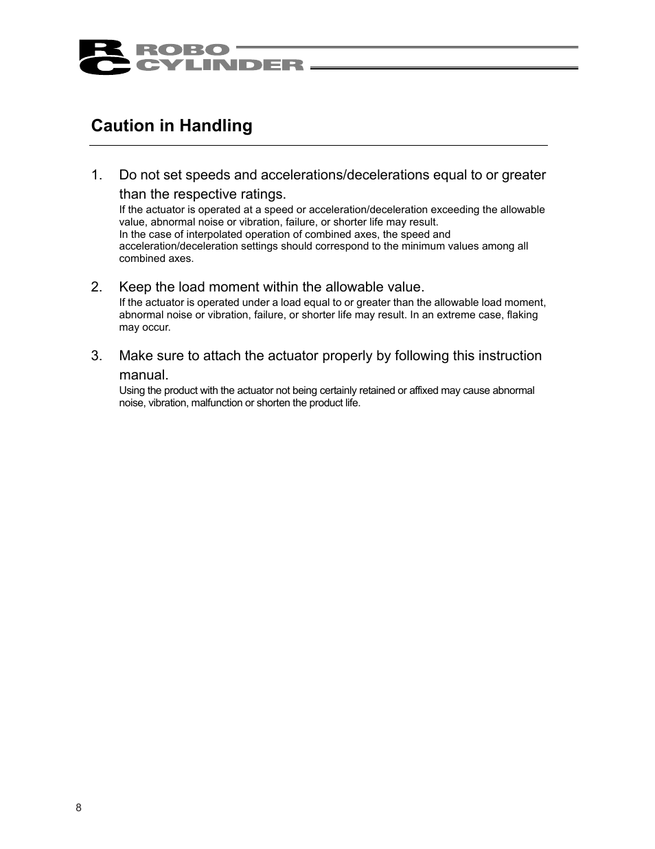 Caution in handling | IAI America ERC2 User Manual | Page 22 / 188