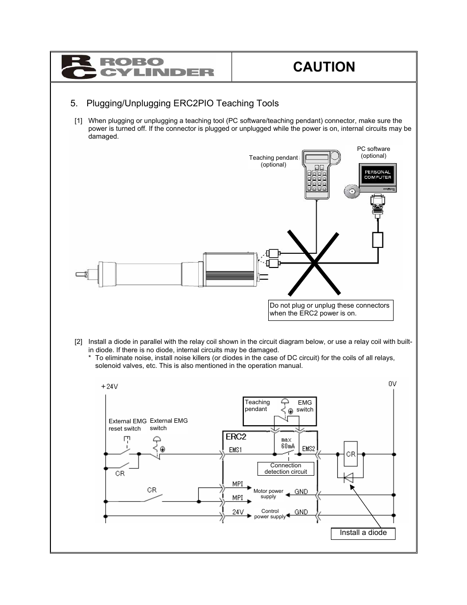 Plugging/unplugging erc2pio teaching tools, Caution | IAI America ERC2 User Manual | Page 7 / 188
