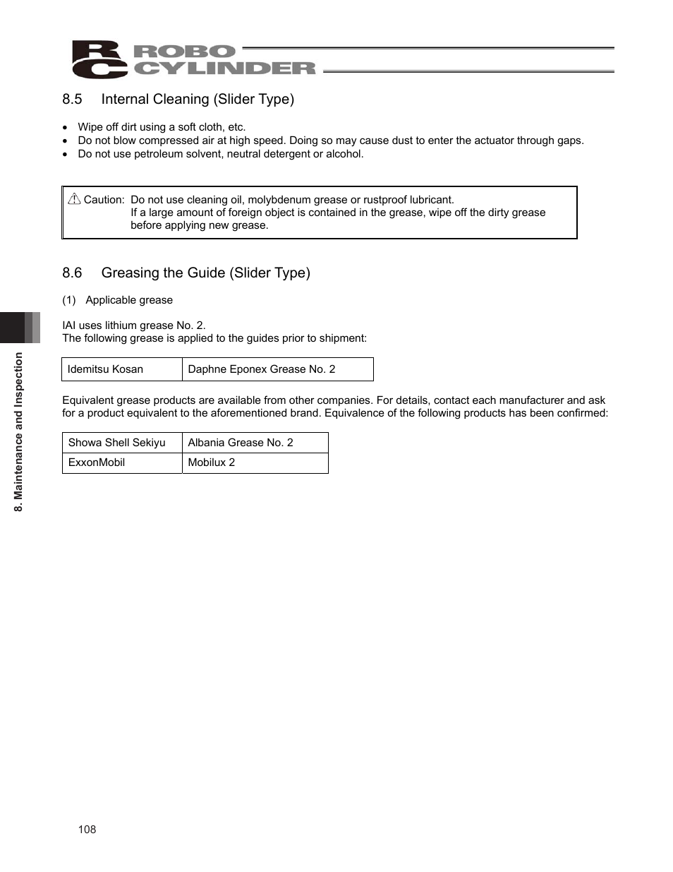 5 internal cleaning (slider type), 6 greasing the guide (slider type) | IAI America ERC2 User Manual | Page 118 / 138