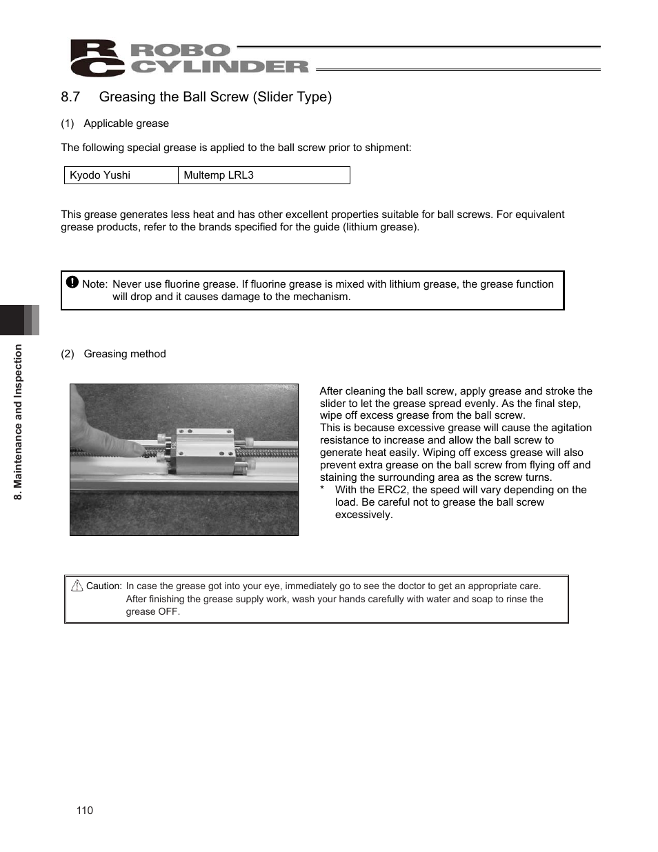 7 greasing the ball screw (slider type) | IAI America ERC2 User Manual | Page 120 / 138