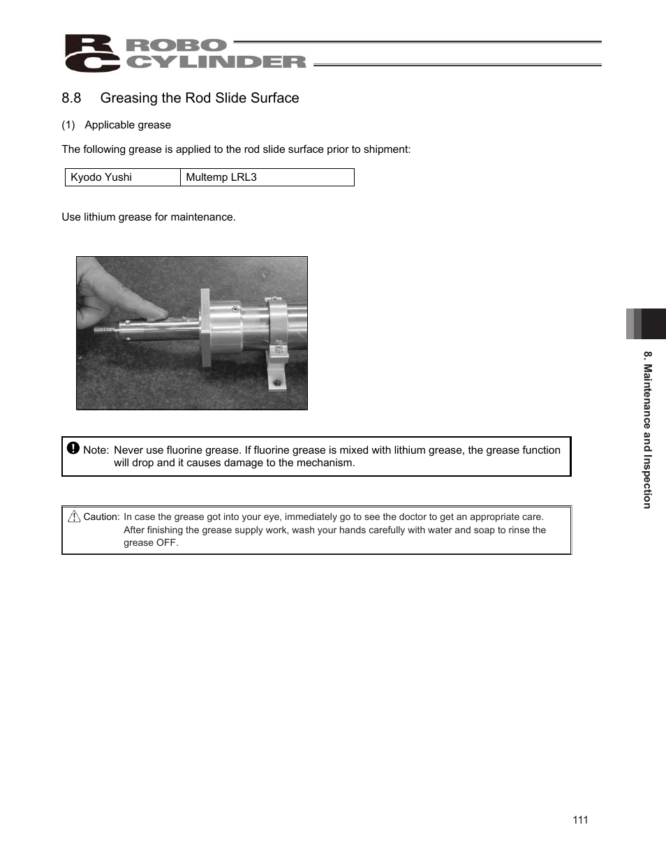 8 greasing the rod slide surface | IAI America ERC2 User Manual | Page 121 / 138