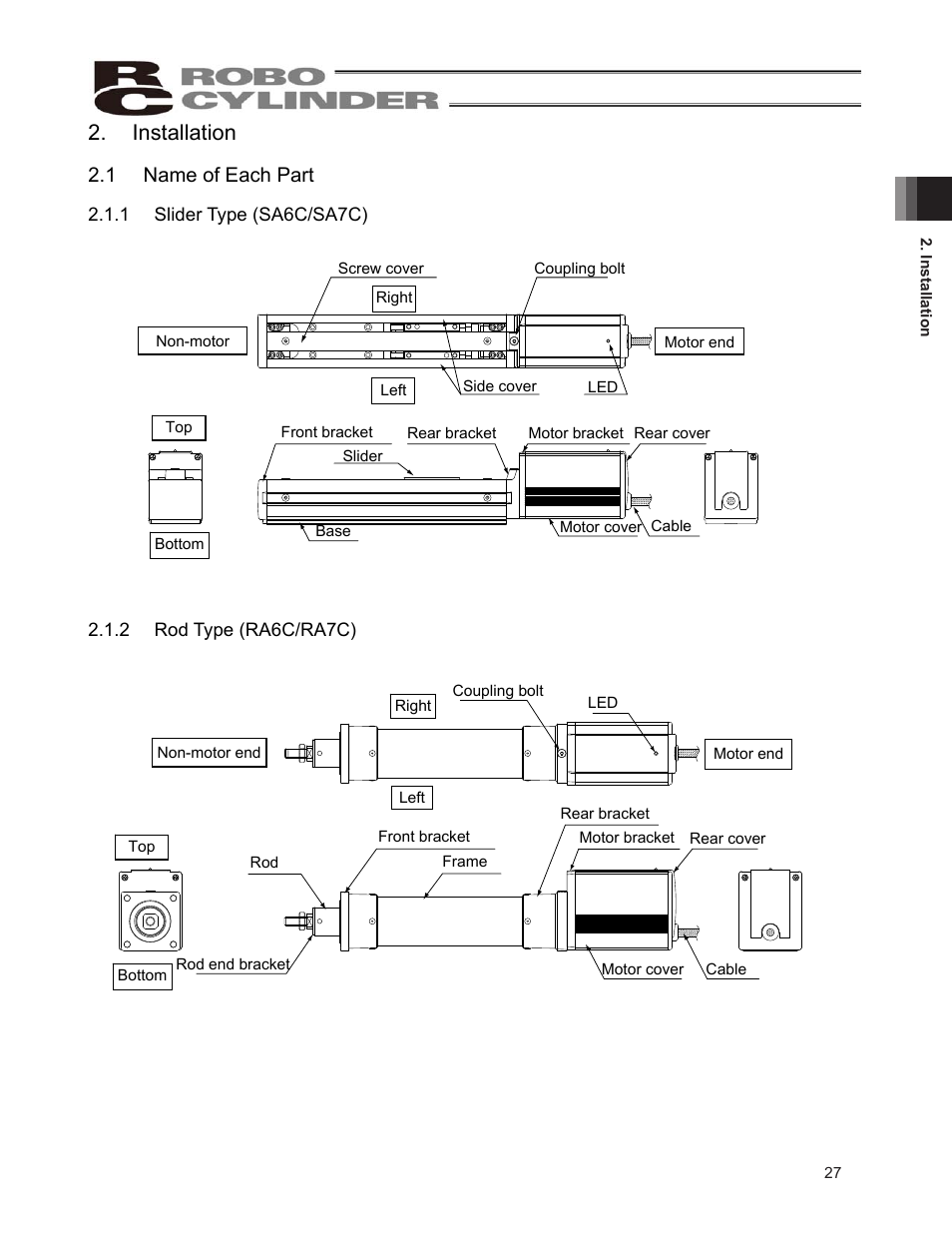 Installation, 1 name of each part | IAI America ERC2 User Manual | Page 37 / 138