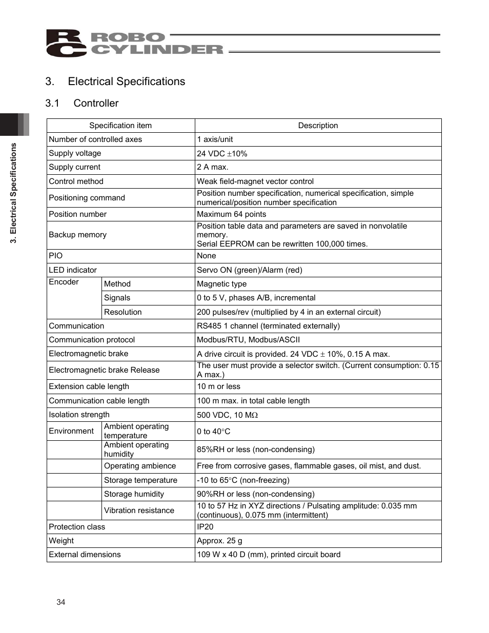 Electrical specifications, 1 controller | IAI America ERC2 User Manual | Page 44 / 138