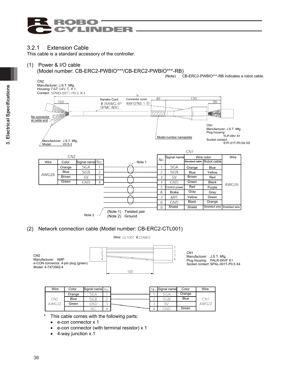 1 extension cable, Electrical specifications 27 | IAI America ERC2 User Manual | Page 46 / 138