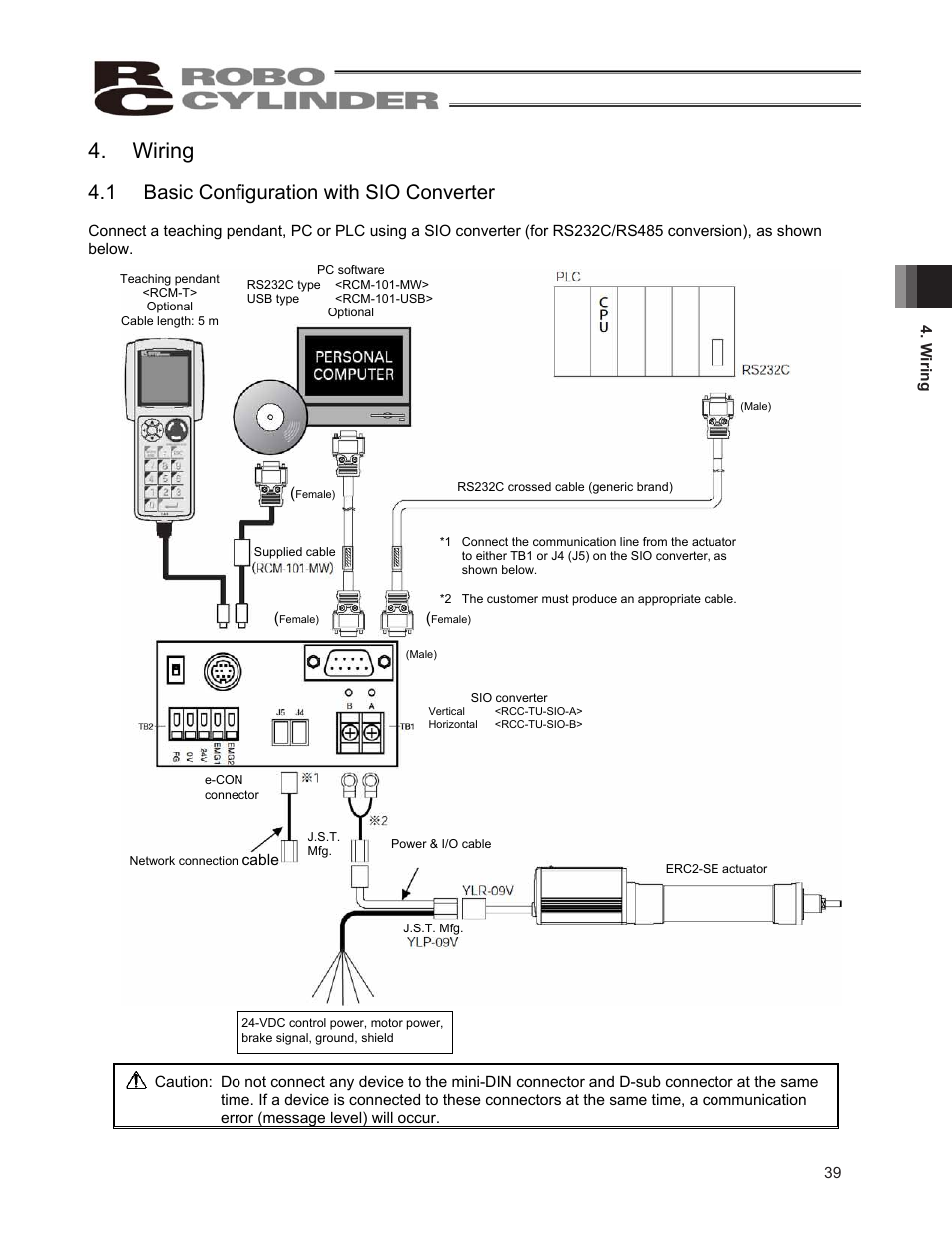 Wiring, 1 basic configuration with sio converter | IAI America ERC2 User Manual | Page 49 / 138