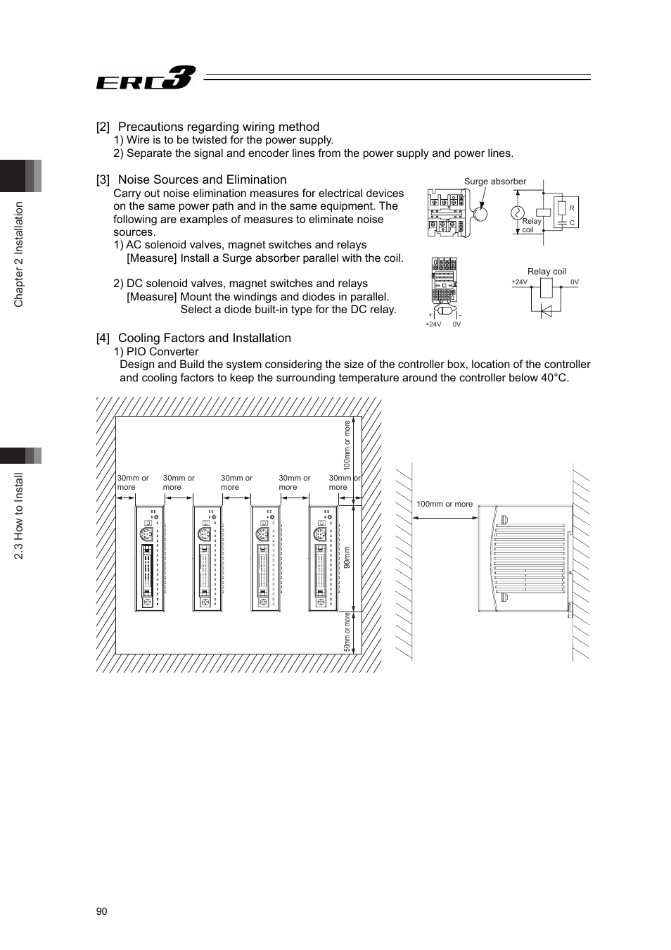 2] precautions regarding wiring method, 3] noise sources and elimination, 4] cooling factors and installation | IAI America ERC3 User Manual | Page 100 / 438