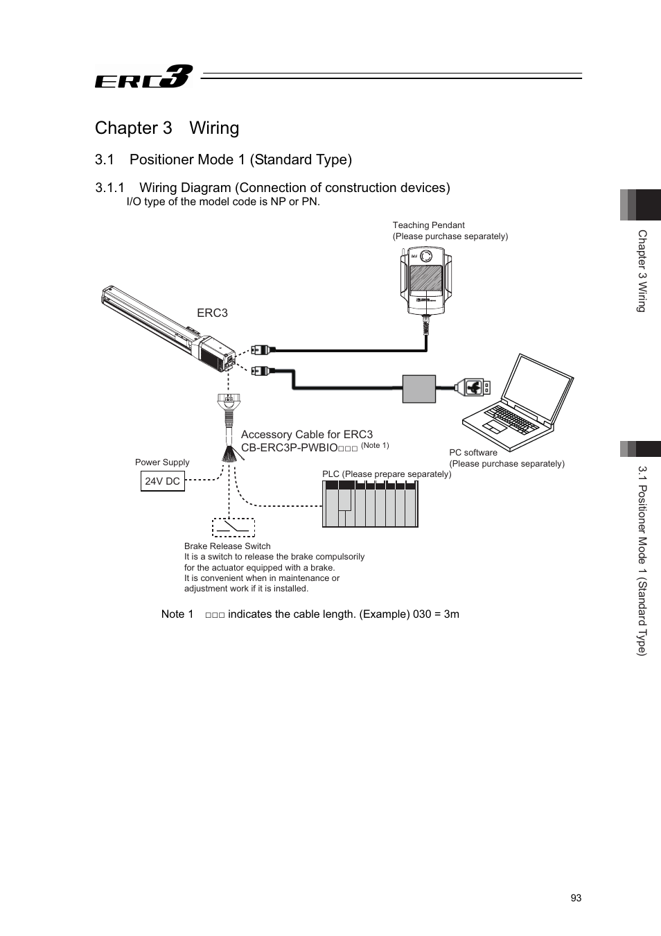 Chapter 3 wiring, 1 positioner mode 1 (standard type) | IAI America ERC3 User Manual | Page 103 / 438