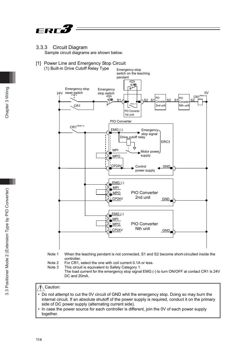 3 circuit diag, 1] power line and emergency stop circuit, 3 circuit diagram | IAI America ERC3 User Manual | Page 124 / 438