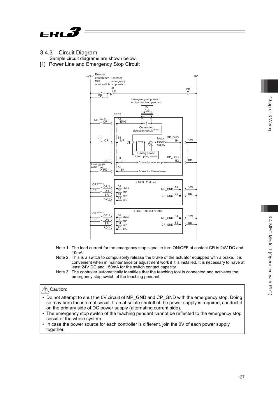 3 circuit diagram, 1] power line and emergency stop circuit, Sample circuit diagrams are shown below | IAI America ERC3 User Manual | Page 137 / 438