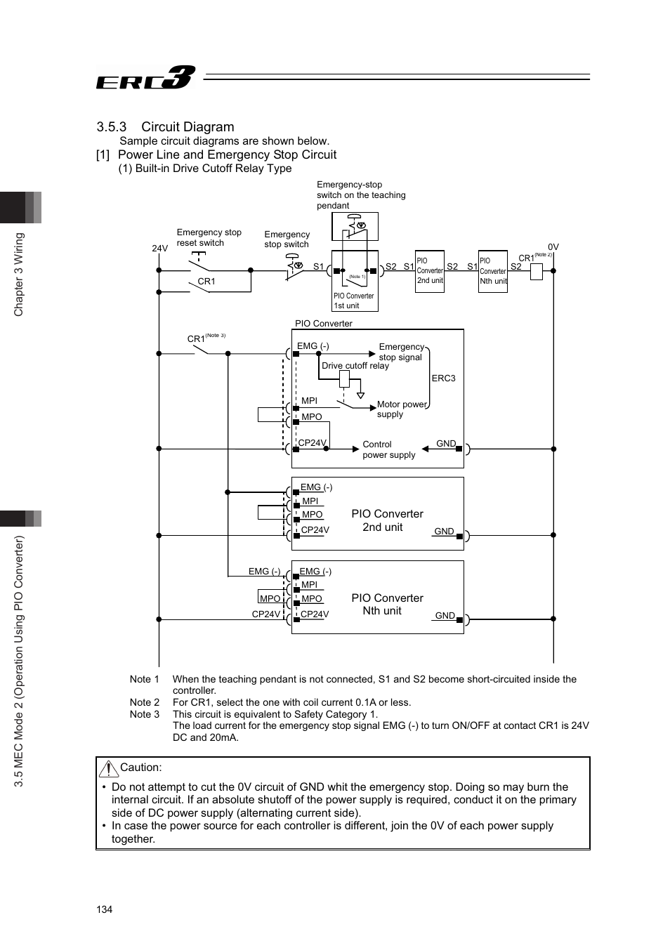 3 circuit diagram, 1] power line and emergency stop circuit | IAI America ERC3 User Manual | Page 144 / 438