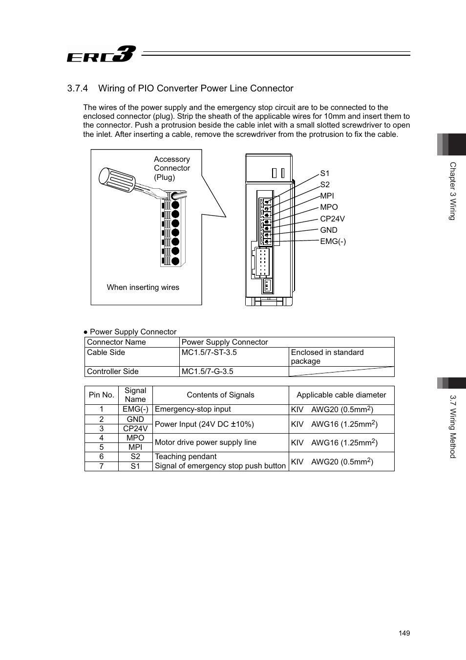 4 wiring of pio converter power line connector | IAI America ERC3 User Manual | Page 159 / 438