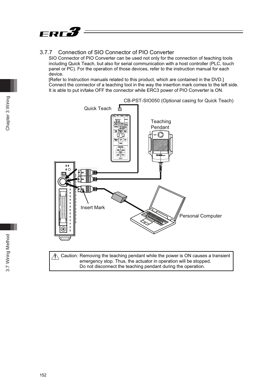 7 connection of sio connector of pio converter | IAI America ERC3 User Manual | Page 162 / 438