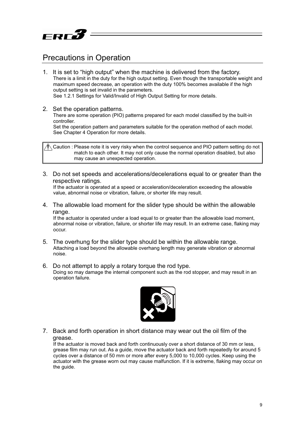 Precautions in operation | IAI America ERC3 User Manual | Page 19 / 438