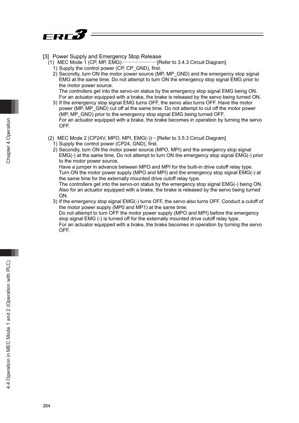 3] power supply and emergency stop release | IAI America ERC3 User Manual | Page 274 / 438