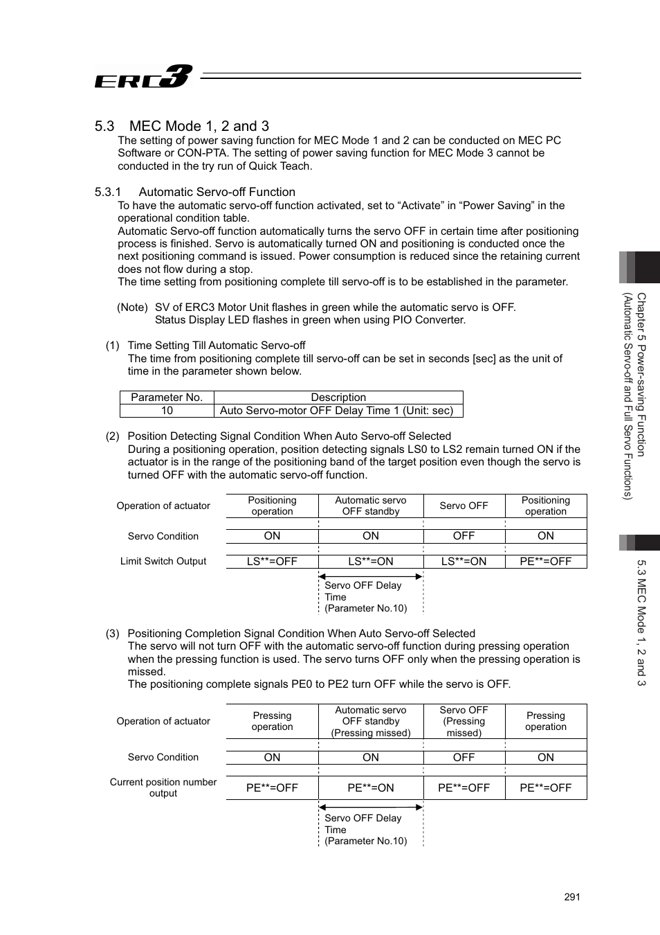 3 mec mode 1, 2 and 3, 1 automatic servo-off function | IAI America ERC3 User Manual | Page 301 / 438