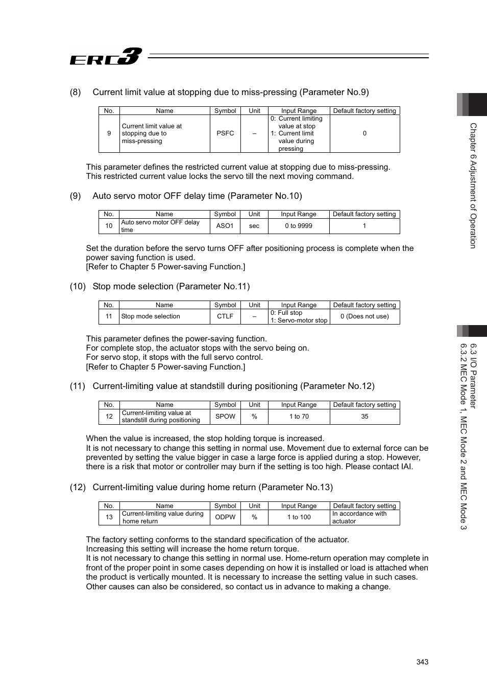 10) stop mode selection (parameter no.11) | IAI America ERC3 User Manual | Page 353 / 438