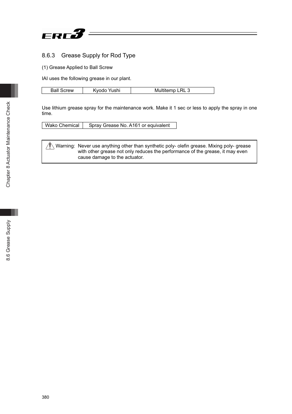 3 grease supply for rod type | IAI America ERC3 User Manual | Page 390 / 438