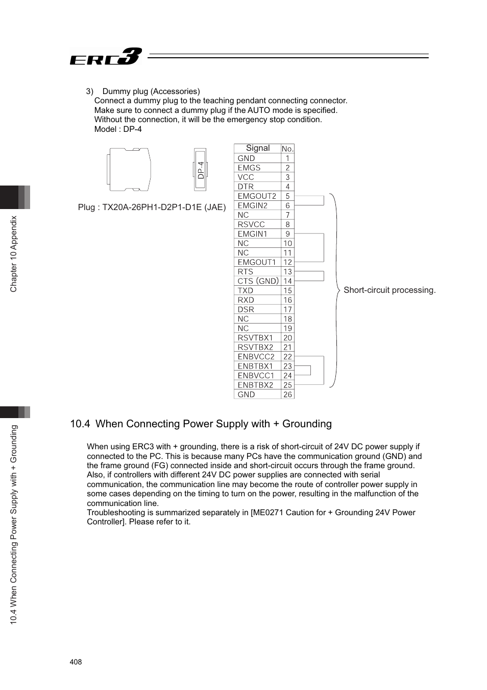 4 when connecting power supply with + grounding | IAI America ERC3 User Manual | Page 418 / 438