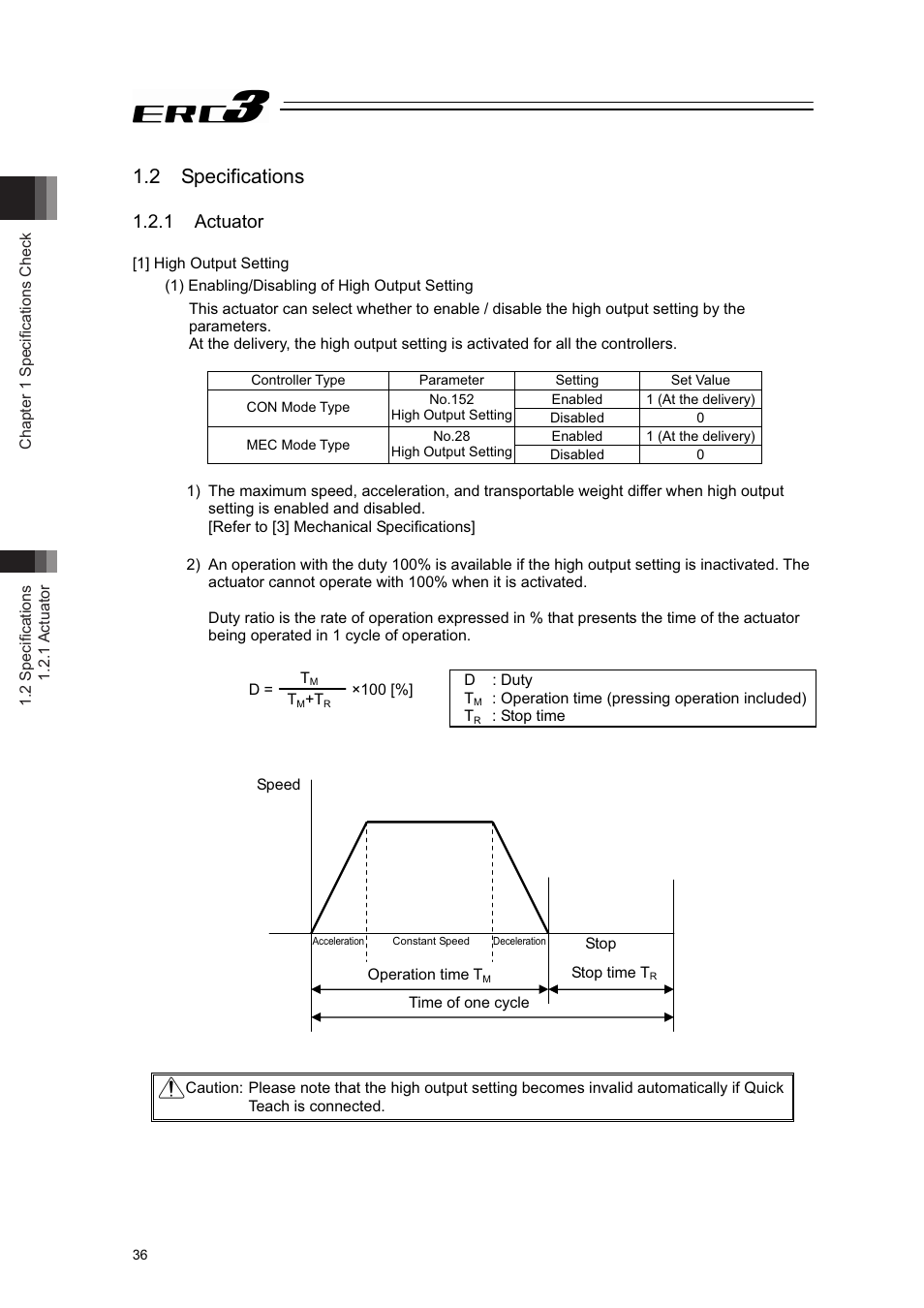 2 specifications, 1 actuator, 1] high output setting | IAI America ERC3 User Manual | Page 46 / 438