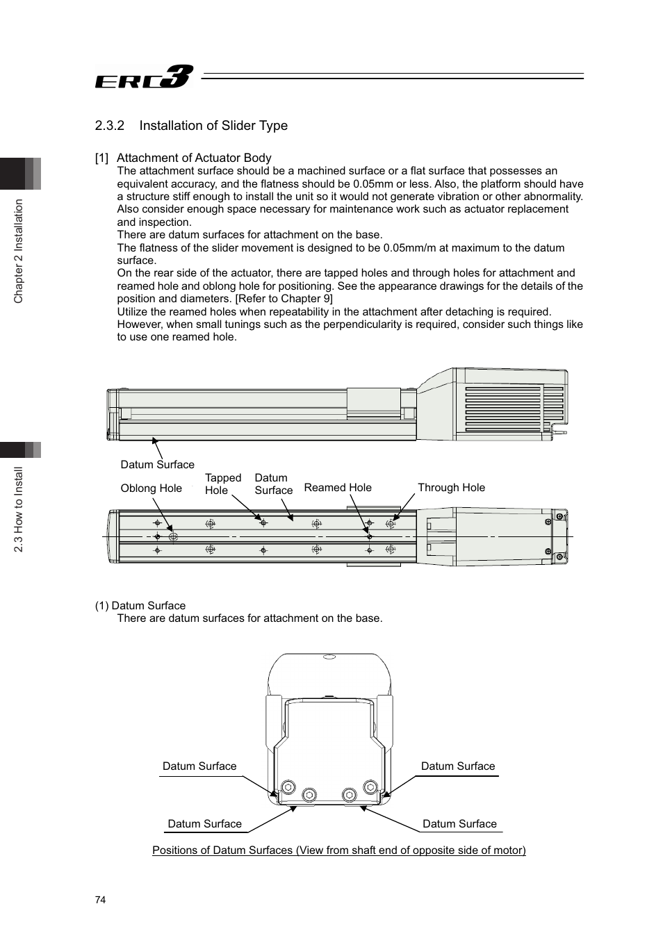 2 installation of slider type, 1] attachment of actuator body | IAI America ERC3 User Manual | Page 84 / 438