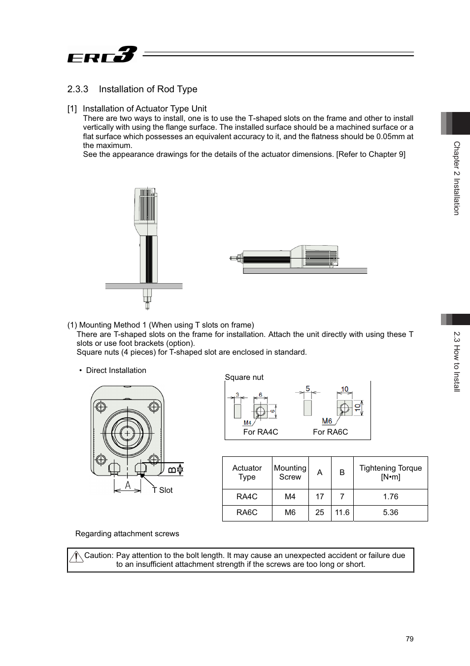 3 installation of rod type, 1] installation of actuator type unit | IAI America ERC3 User Manual | Page 89 / 438