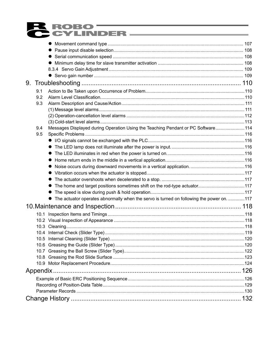 Troubleshooting, Maintenance and inspection, Appendix | Change history | IAI America ERC User Manual | Page 11 / 153