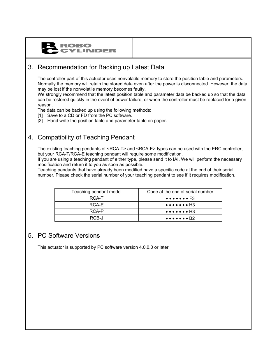 Caution, Recommendation for backing up latest data, Compatibility of teaching pendant | Pc software versions | IAI America ERC User Manual | Page 6 / 153