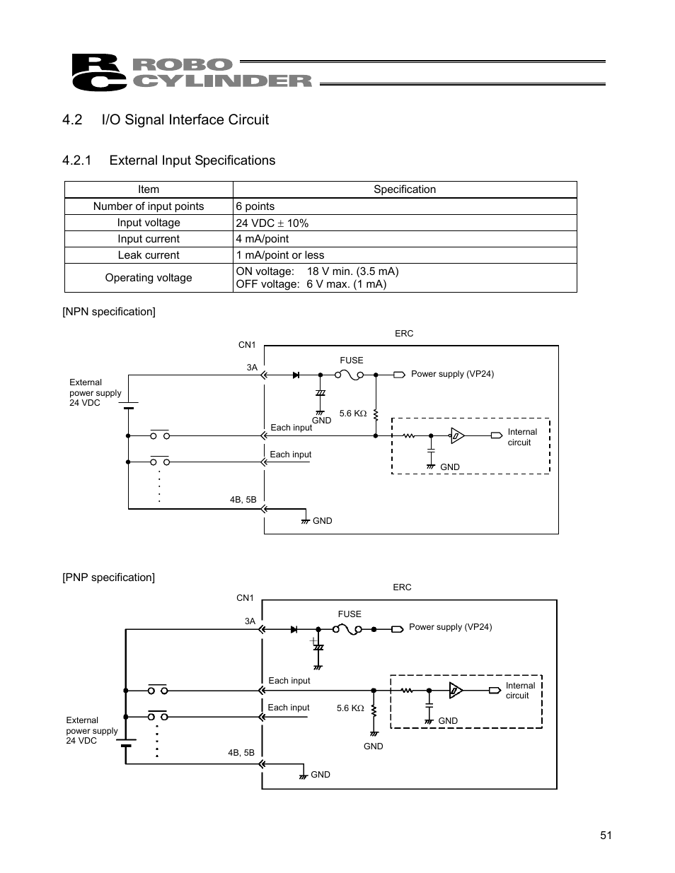 2 i/o signal interface circuit, 1 external input specifications | IAI America ERC User Manual | Page 71 / 153