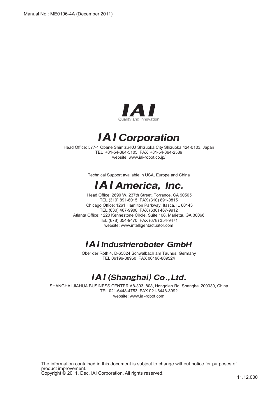 IAI America RCA-P User Manual | Page 42 / 42