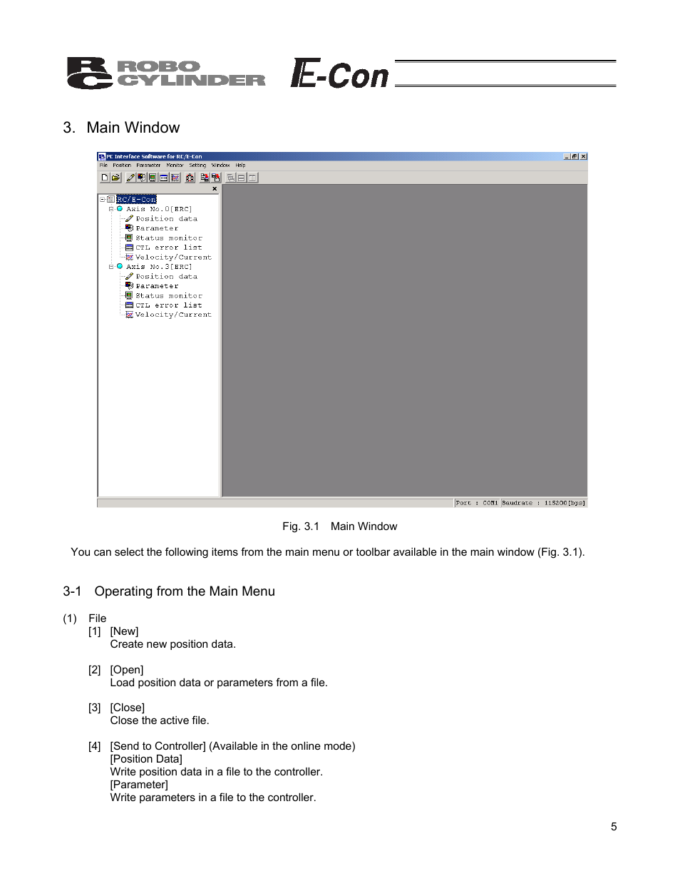 Main window, 1 operating from the main menu | IAI America RCB-101-MW User Manual | Page 10 / 38