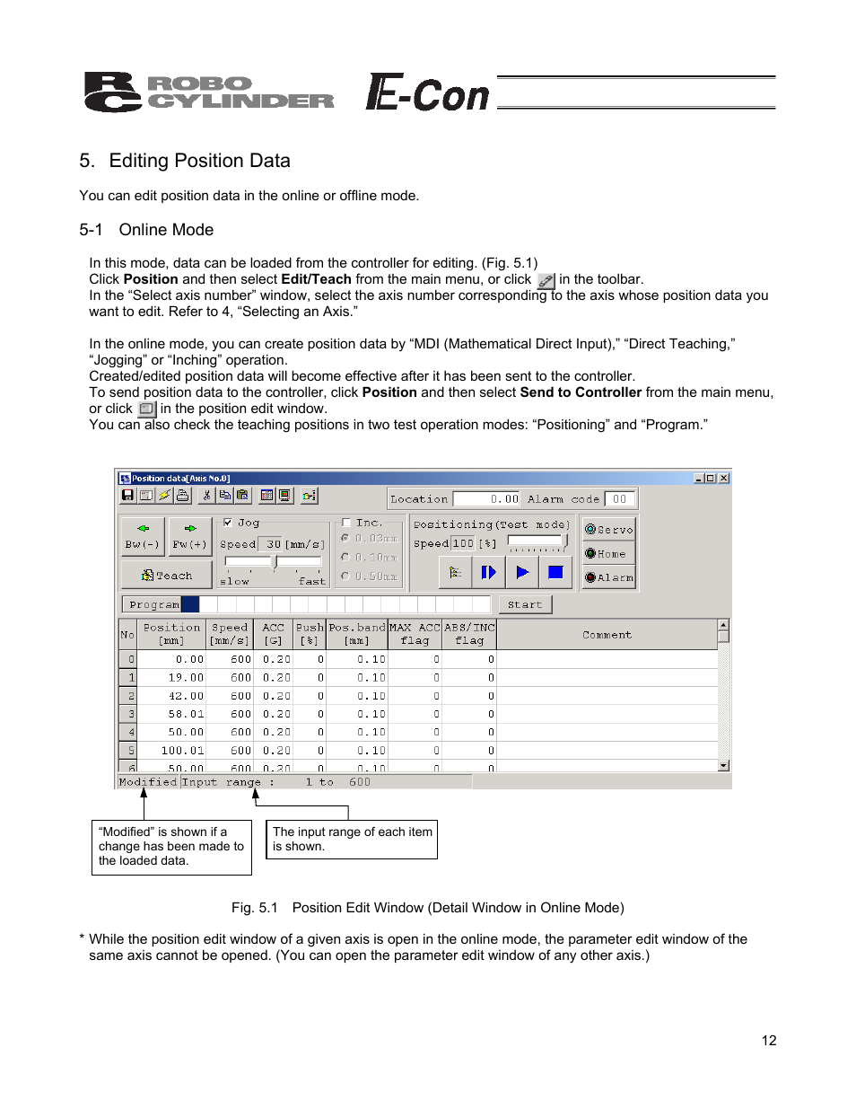 Editing position data, 1 online mode | IAI America RCB-101-MW User Manual | Page 17 / 38