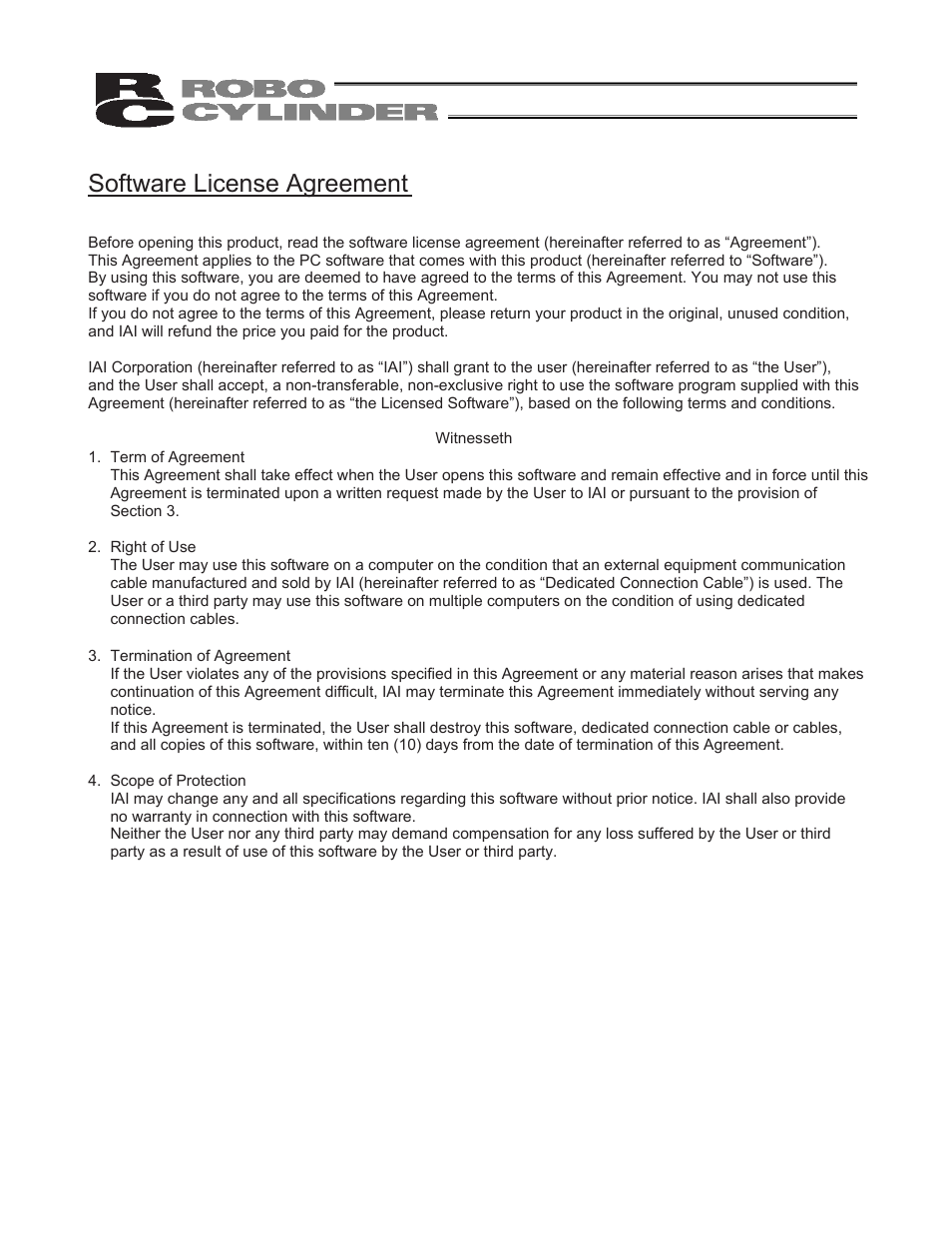 Software license agreement | IAI America RCB-101-MW User Manual | Page 2 / 38