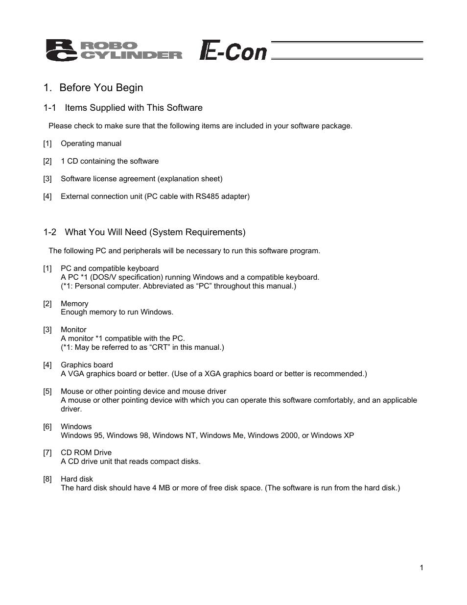 Before you begin, 1 items supplied with this software, 2 what you will need (system requirements) | IAI America RCB-101-MW User Manual | Page 6 / 38