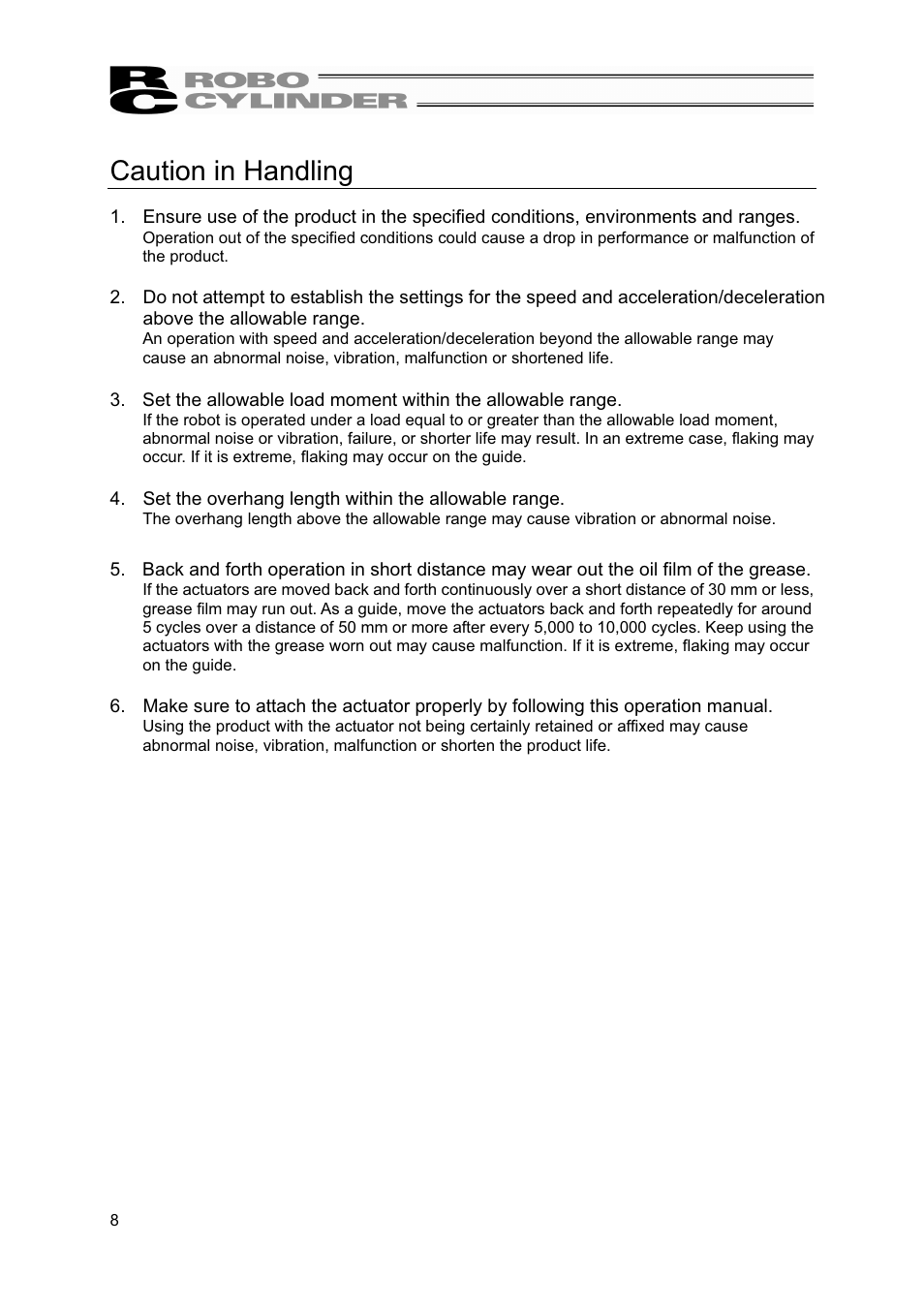 Caution in handling | IAI America RCS2-A6R User Manual | Page 14 / 72