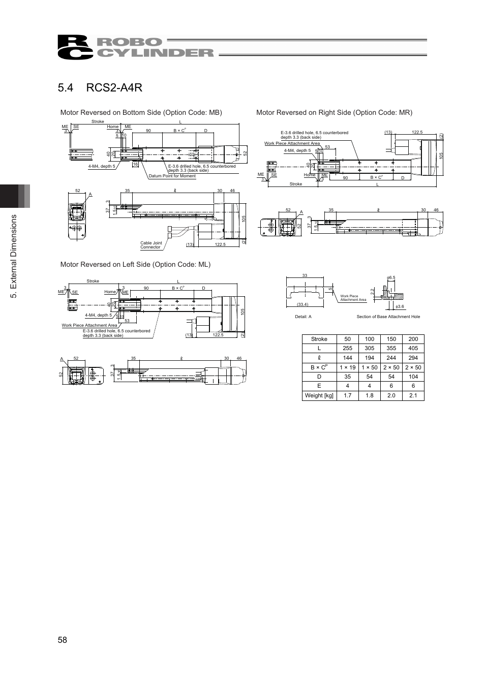 4 rcs2-a4r, External dimensions 58 | IAI America RCS2-A6R User Manual | Page 64 / 72