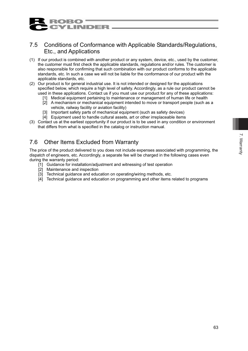 6 other items excluded from warranty | IAI America RCS2-A6R User Manual | Page 69 / 72