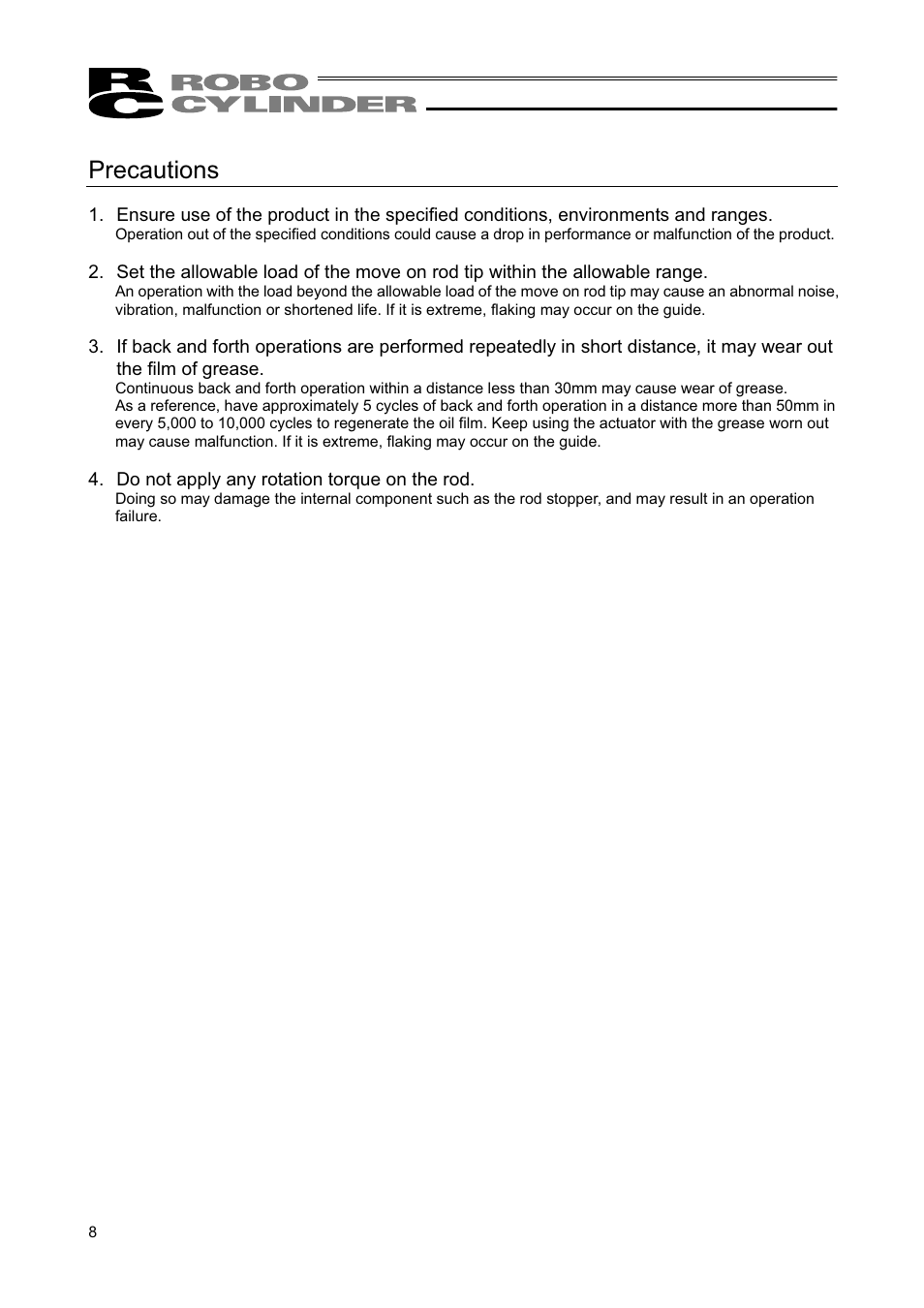 Precautions | IAI America RCAW User Manual | Page 14 / 114