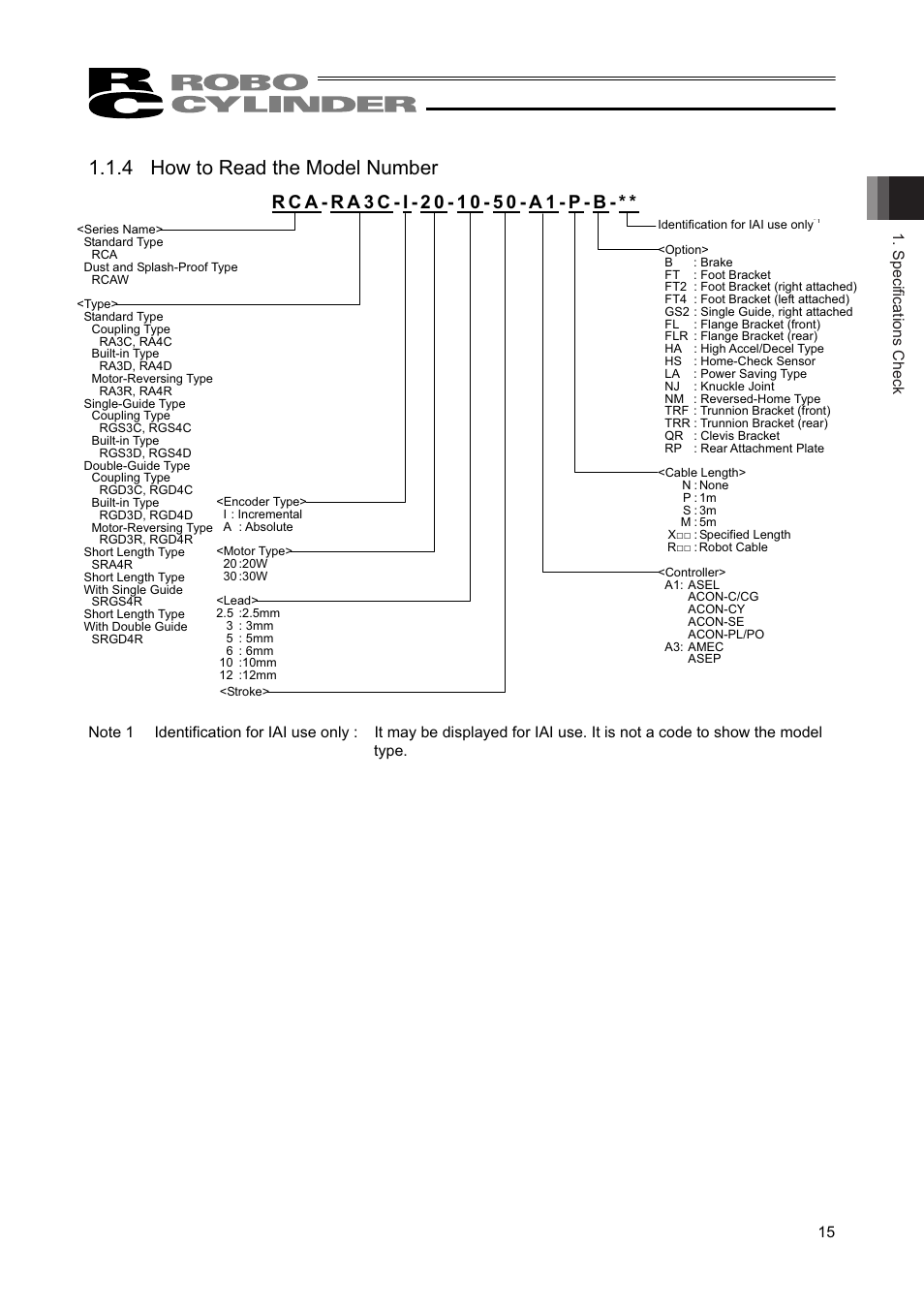 4 how to read the model number, Specifications check 15 | IAI America RCAW User Manual | Page 21 / 114