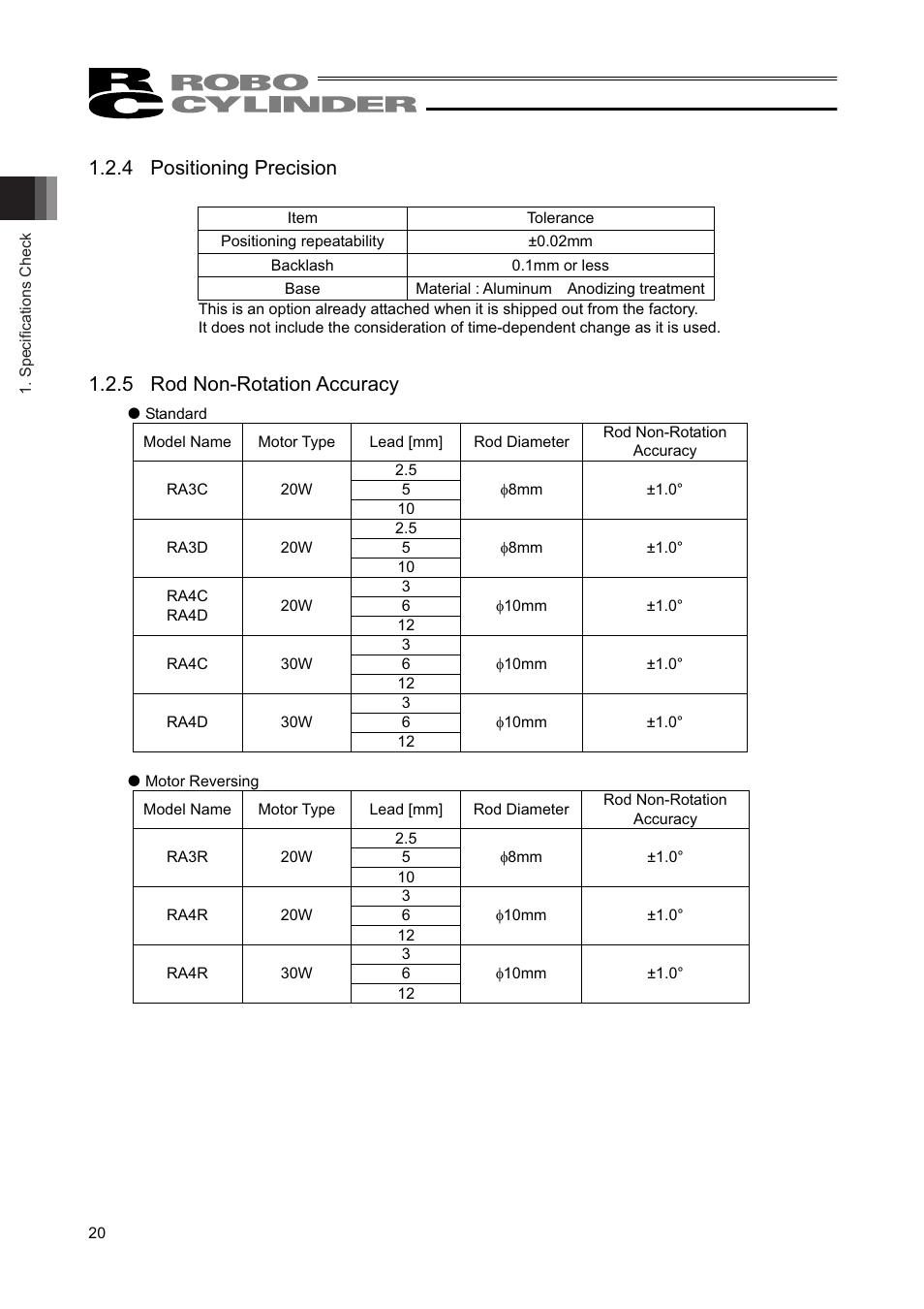 4 positioning precision, 5 rod non-rotation accuracy | IAI America RCAW User Manual | Page 26 / 114