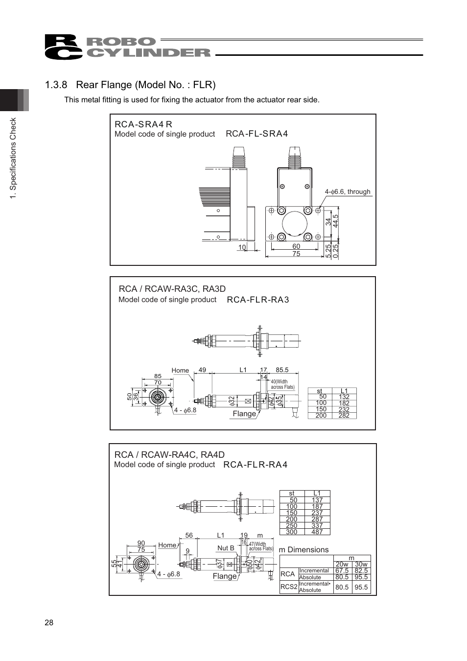 8 rear flange (model no. : flr), Rca / rcaw-ra4c, ra4d | IAI America RCAW User Manual | Page 34 / 114