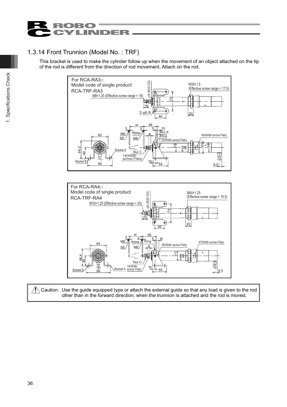 14 front trunnion (model no. : trf), Specifications check 36 | IAI America RCAW User Manual | Page 42 / 114