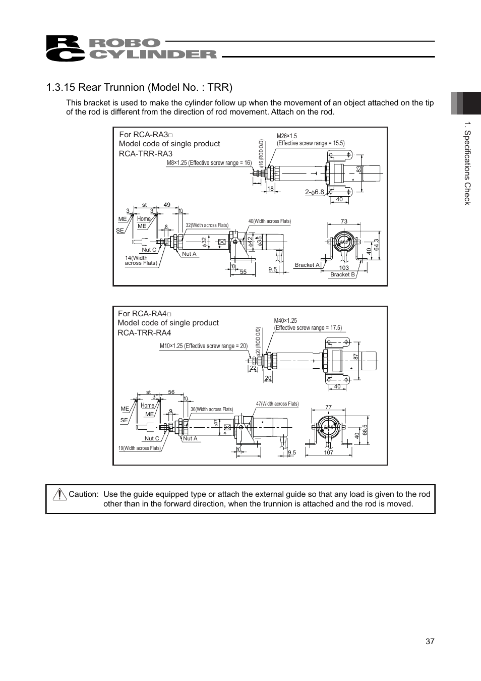 15 rear trunnion (model no. : trr), Specifications check 37 | IAI America RCAW User Manual | Page 43 / 114