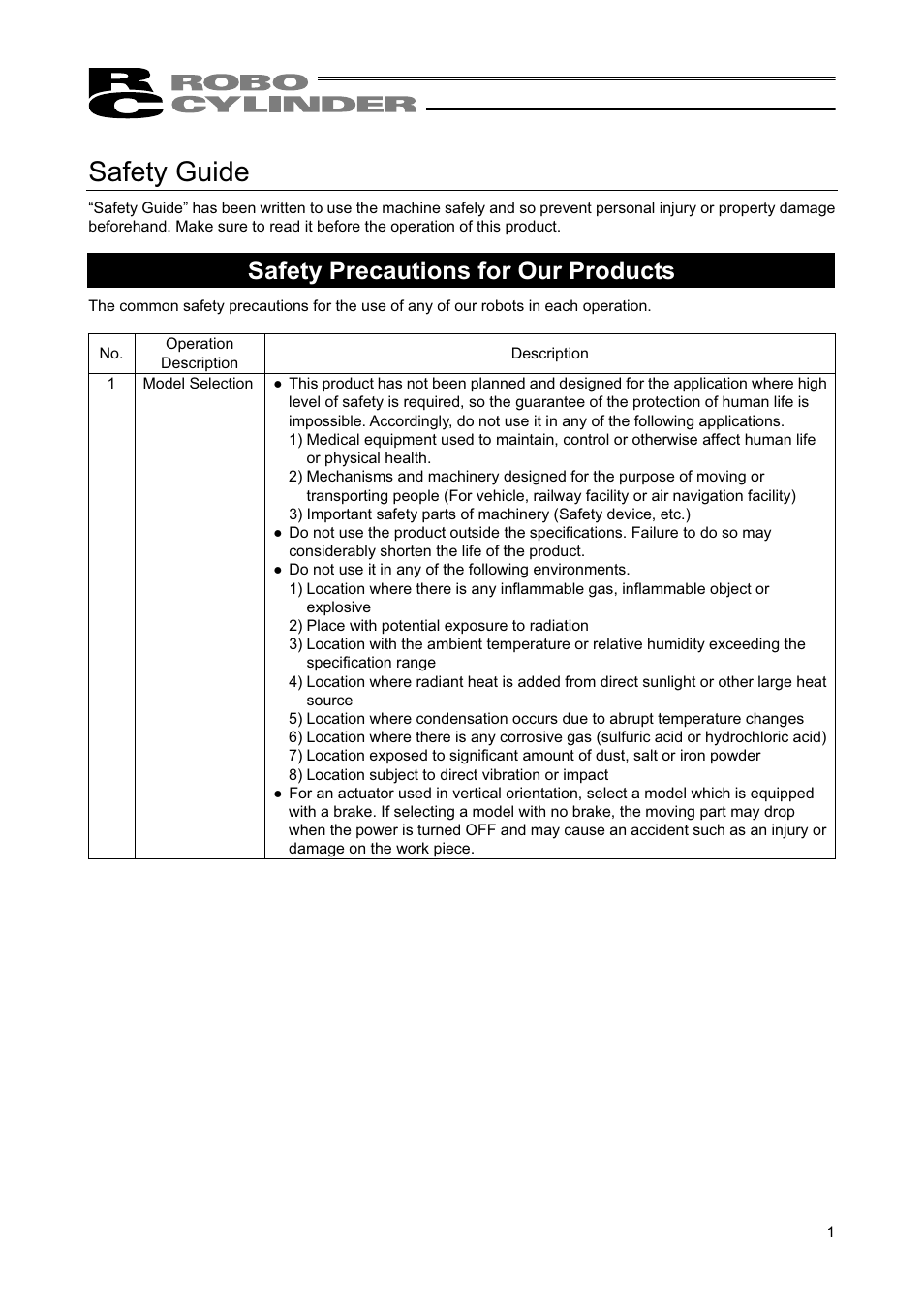Safety guide, Safety precautions for our products | IAI America RCAW User Manual | Page 7 / 114