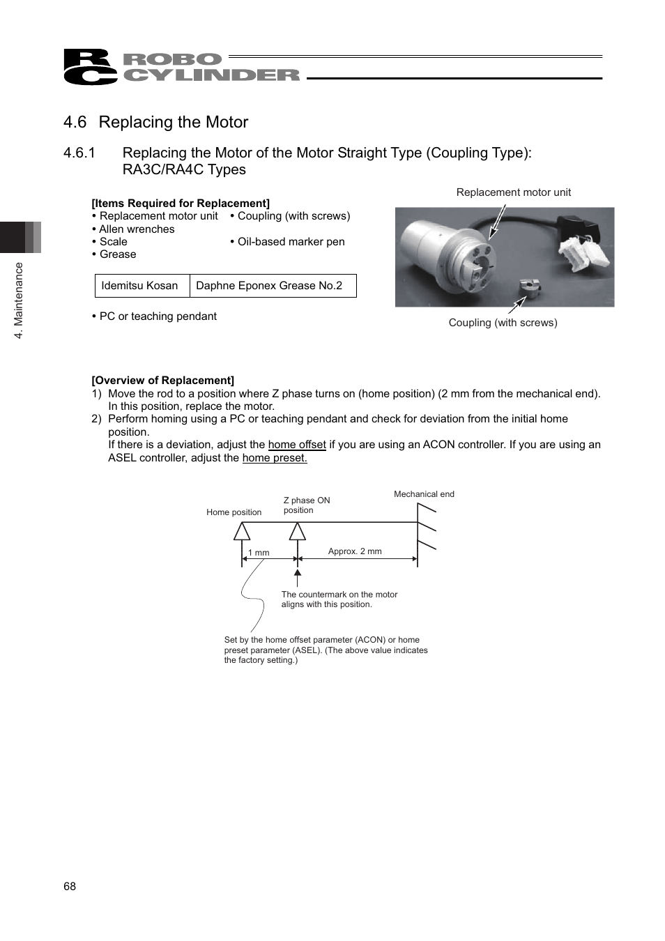 6 replacing the motor | IAI America RCAW User Manual | Page 74 / 114