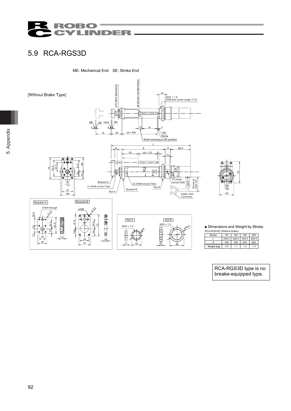9 rca-rgs3d, Appendix 92, Rca-rgs3d type is no breake-equipped type | Me: mechanical end se: stroke end | IAI America RCAW User Manual | Page 98 / 114