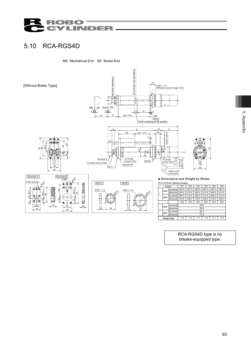 10 rca-rgs4d, Appendix 93, Rca-rgs4d type is no breake-equipped type | Me: mechanical end se: stroke end | IAI America RCAW User Manual | Page 99 / 114