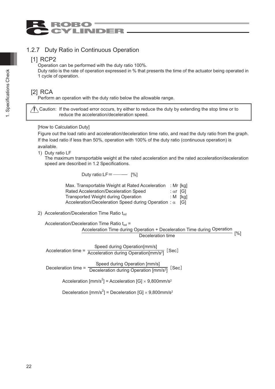 7 duty ratio in continuous operation [1] rcp2, 2] rca | IAI America RCP2-SRGD4R User Manual | Page 28 / 56
