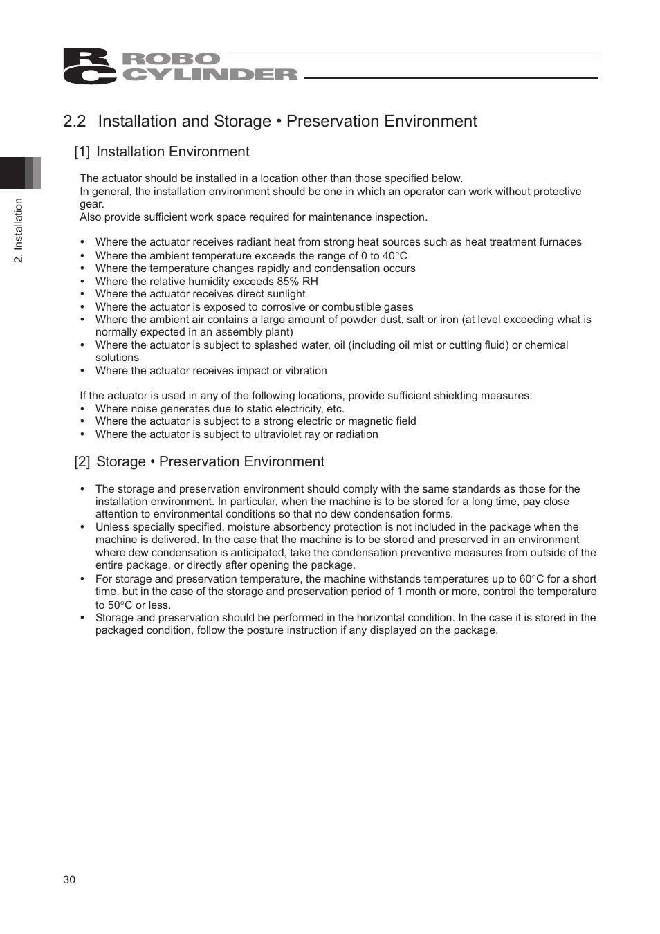 1] installation environment, 2] storage • preservation environment | IAI America RCP2-SRGD4R User Manual | Page 36 / 56