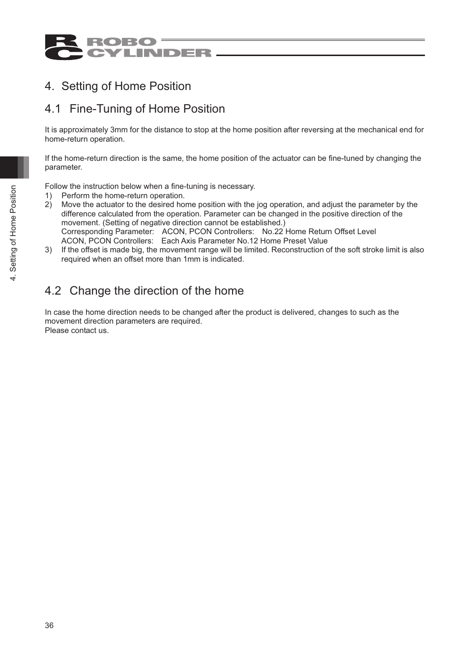 Setting of home position, 1 fine-tuning of home position, 2 change the direction of the home | IAI America RCP2-SRGD4R User Manual | Page 42 / 56